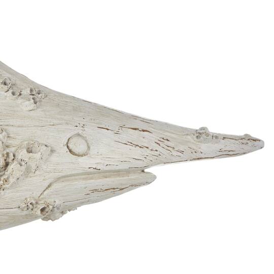 43.5" Cream Polystone Fish Textured Sculpture with Brown Distressing & Black Metal Stand